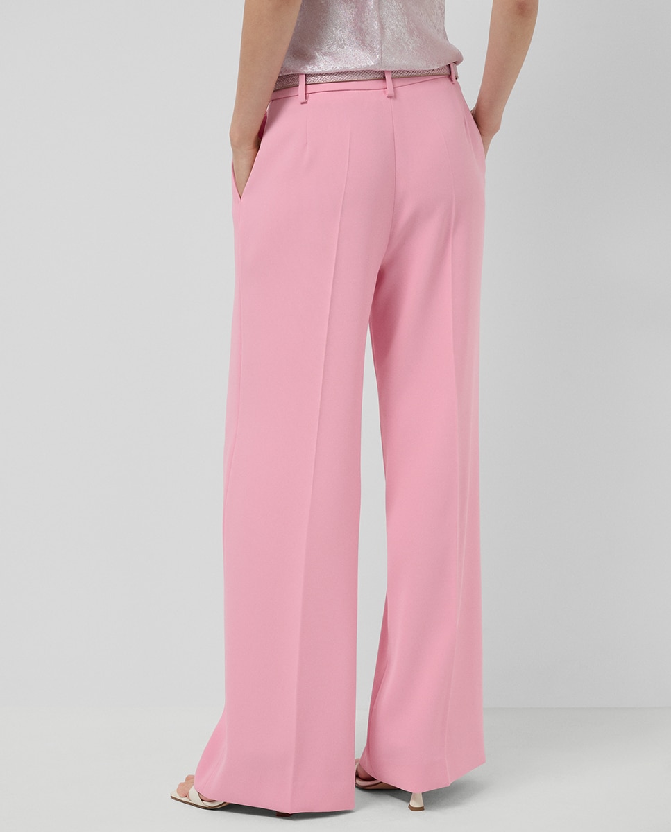 Calças Regular com Pinças e Crepe Rosa-claro-4