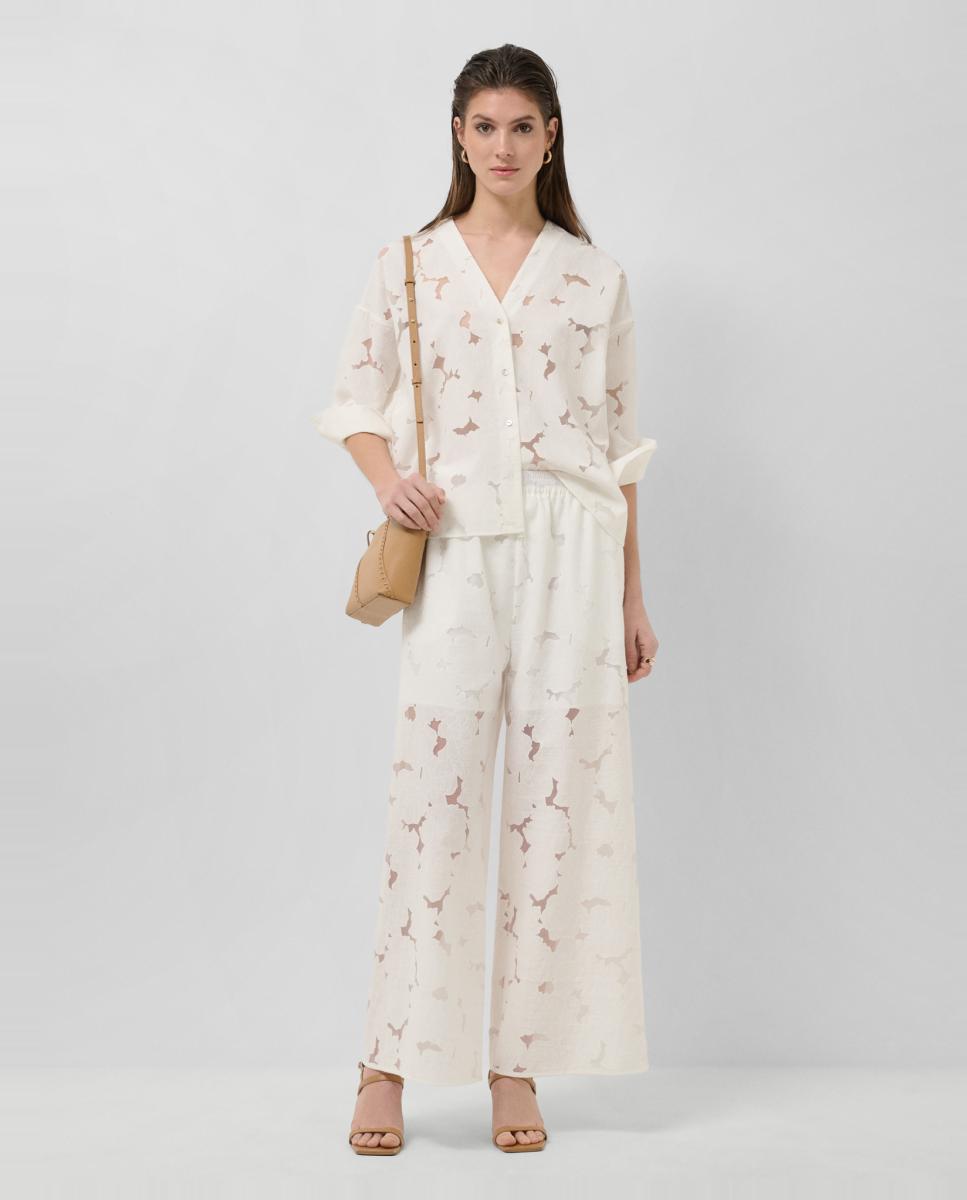Roberto Verino - Pantalón de mujer palazzo devoré con estampado floral.