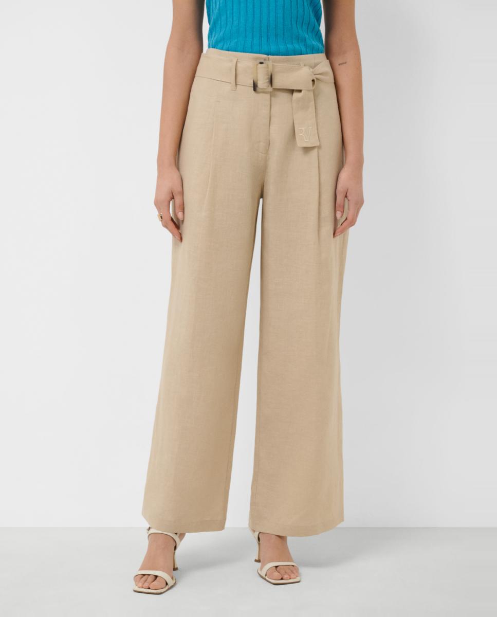 Calças fluidas de mulher com cinto Branco-gelo-2