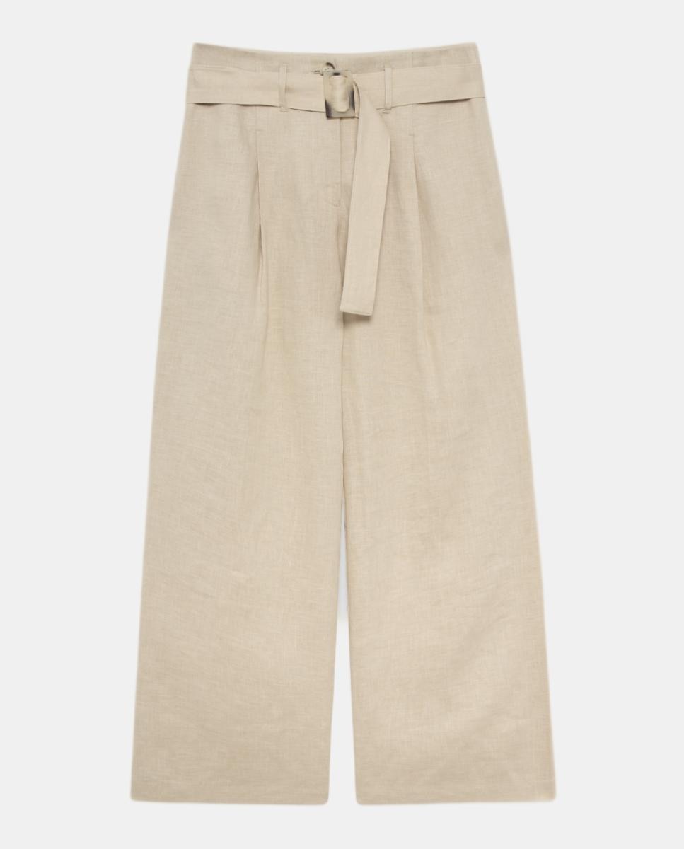 Calças fluidas de mulher com cinto Branco-gelo-5