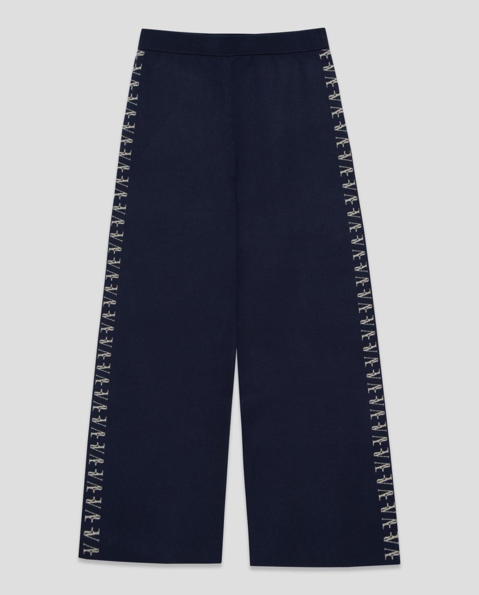 Calças de Malha com Jacquard RV nos Lados Azul-marinho-5