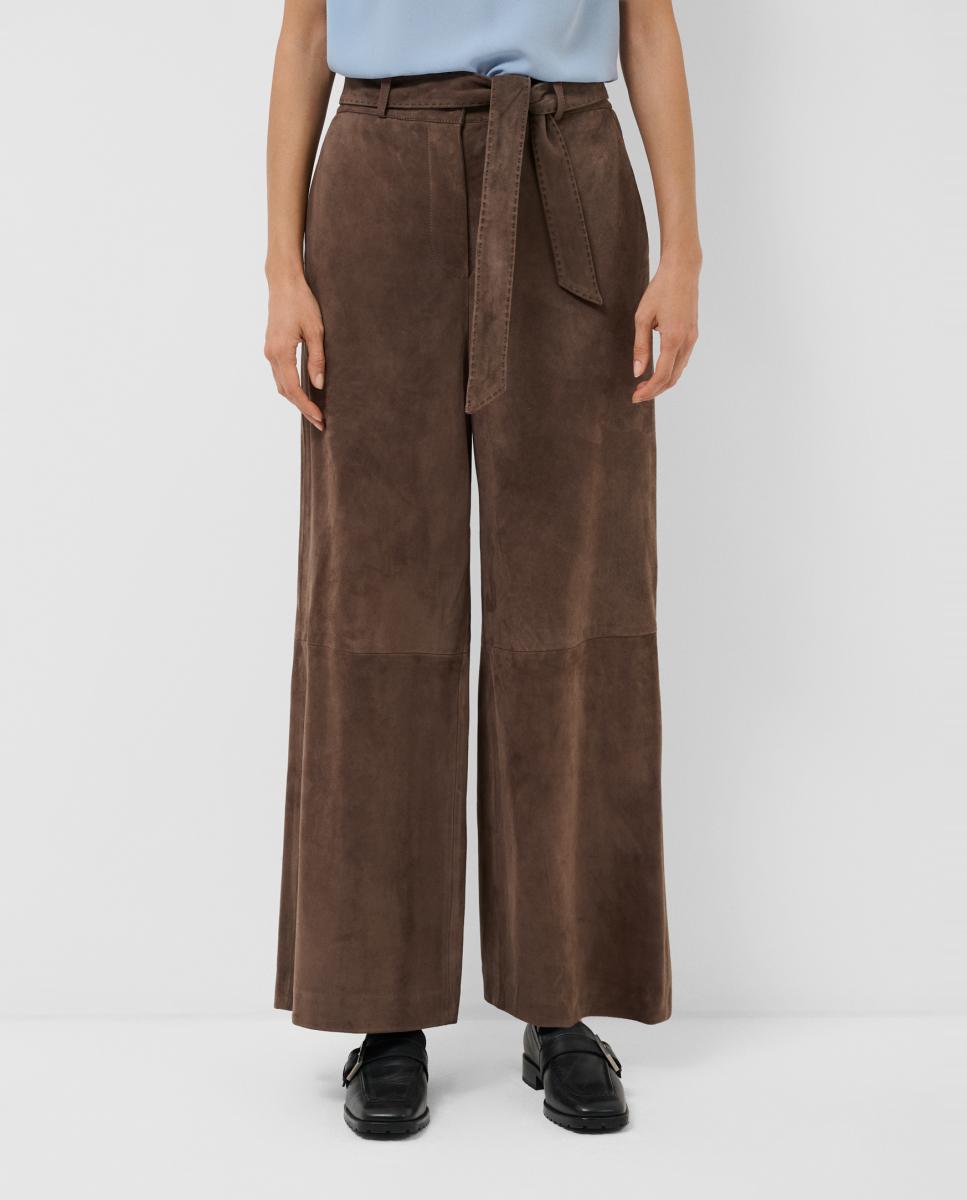 Pantalón de mujer ancho con cinturón ante - Roberto Verino - Marrón claro Marrón claro-2