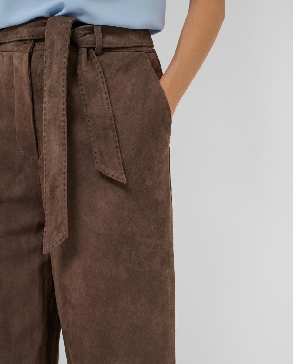 Pantalón de mujer ancho con cinturón ante - Roberto Verino - Marrón claro Marrón claro-3
