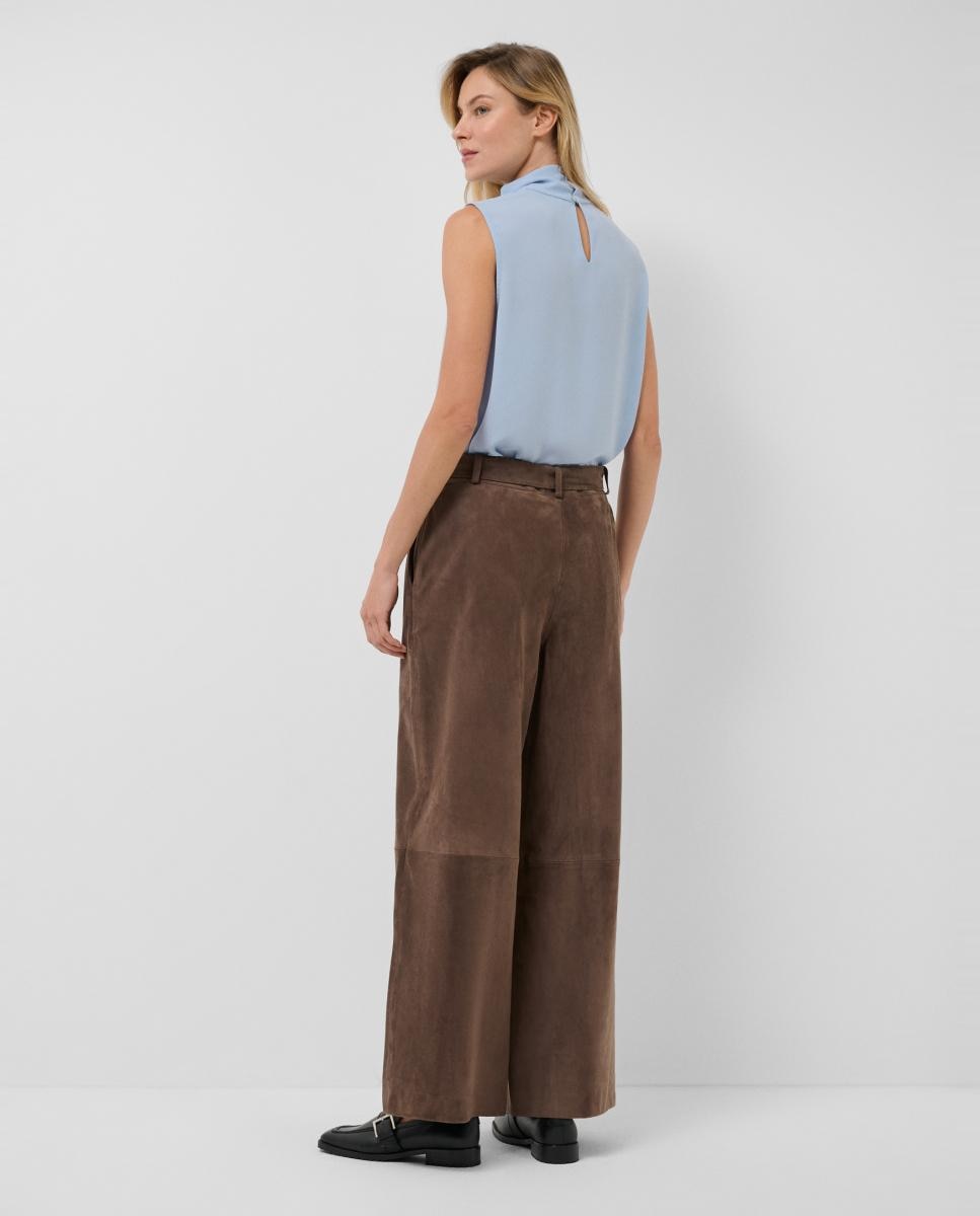 Pantalón de mujer ancho con cinturón ante - Roberto Verino - Marrón claro Marrón claro-4