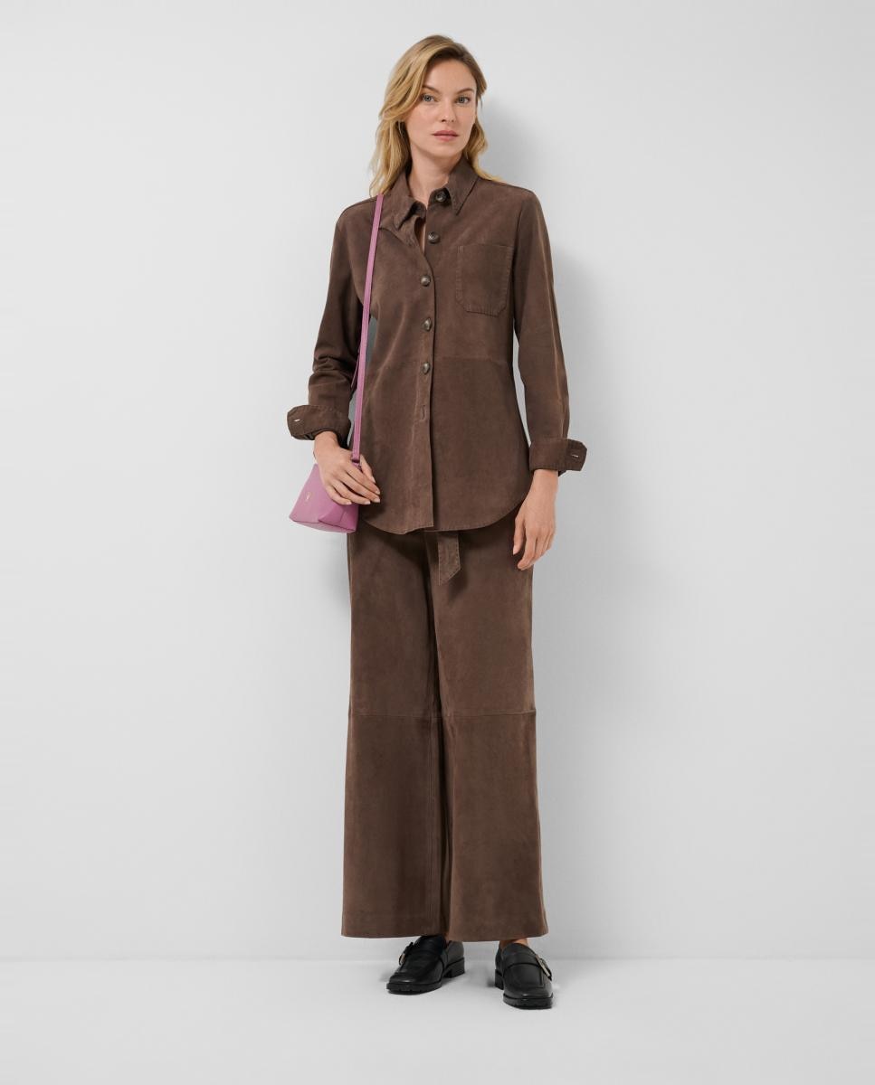 Pantalón de mujer ancho con cinturón ante - Roberto Verino - Marrón claro Marrón claro-5