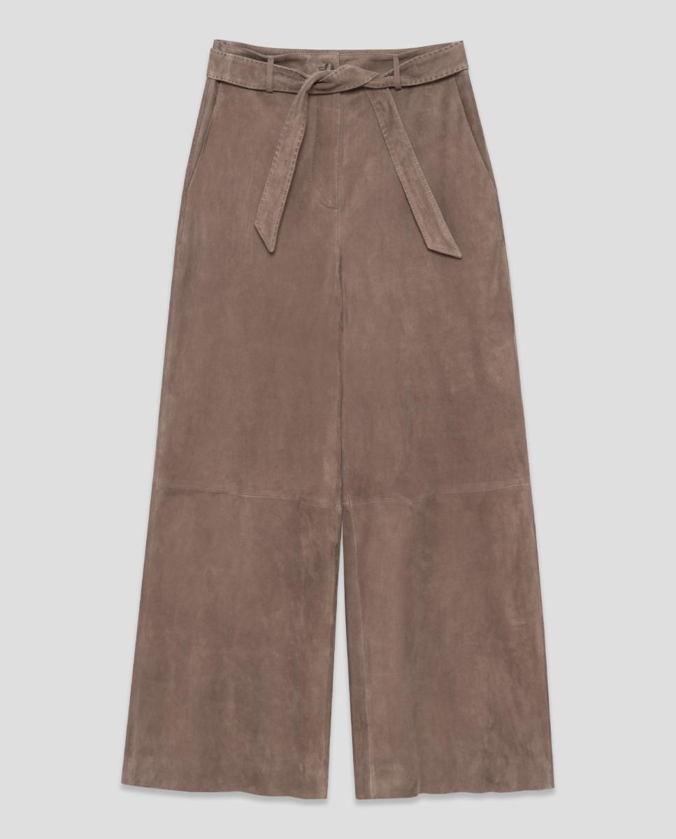 Pantalón de mujer ancho con cinturón ante - Roberto Verino - Marrón claro Marrón claro-6
