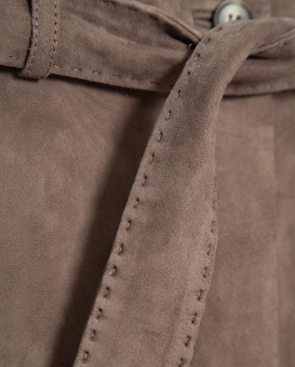 Pantalón de mujer ancho con cinturón ante - Roberto Verino - Marrón claro Marrón claro-7