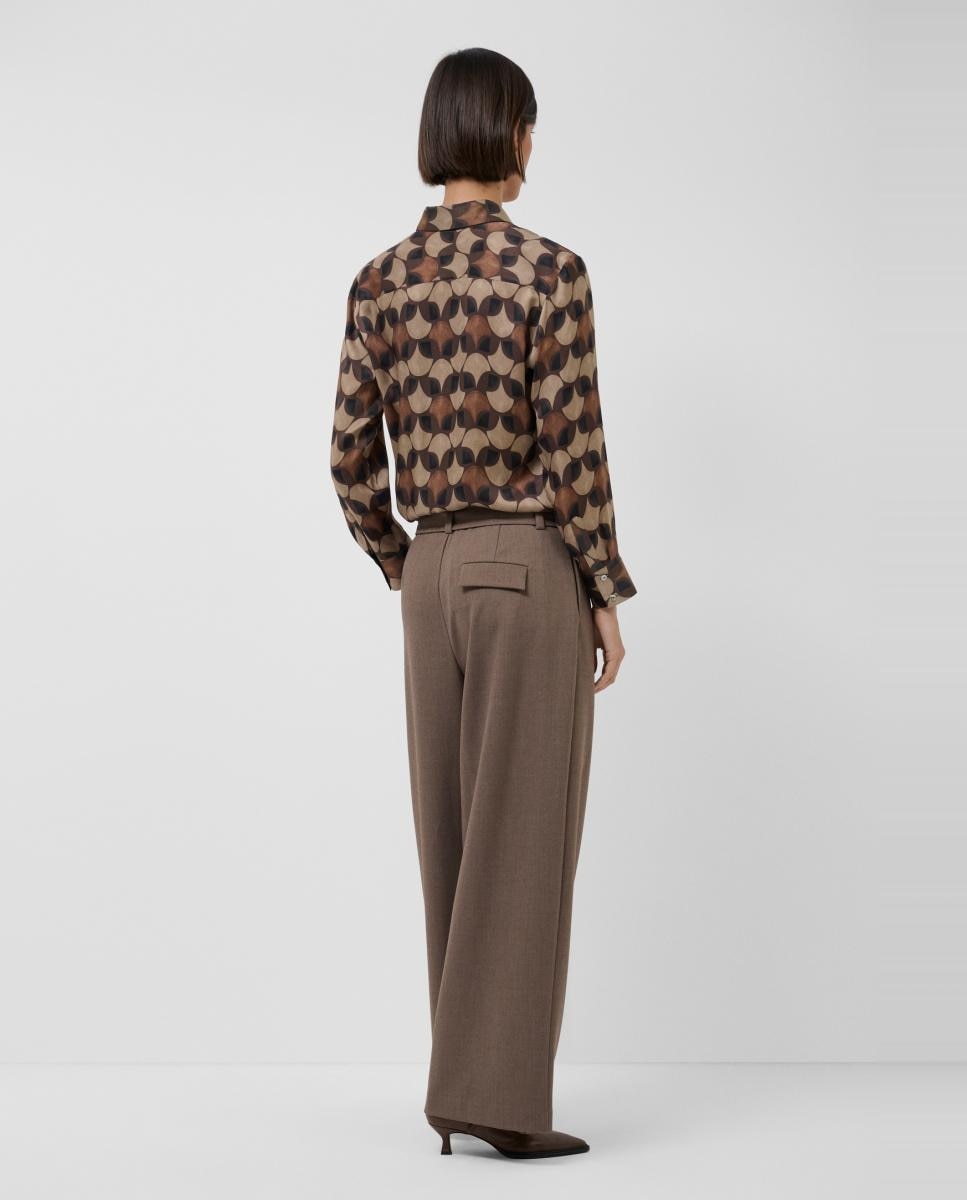 Pantalón de mujer ancho con pliegues en paño ligero - Roberto Verino - Marrón claro Marrón claro-4