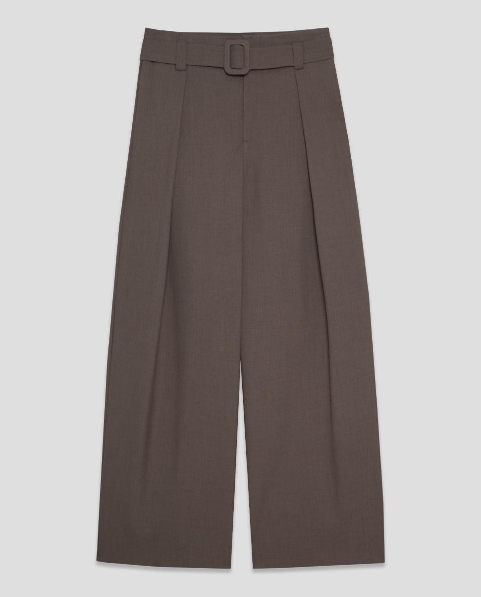 Pantalón de mujer ancho con pliegues en paño ligero - Roberto Verino - Marrón claro Marrón claro-5