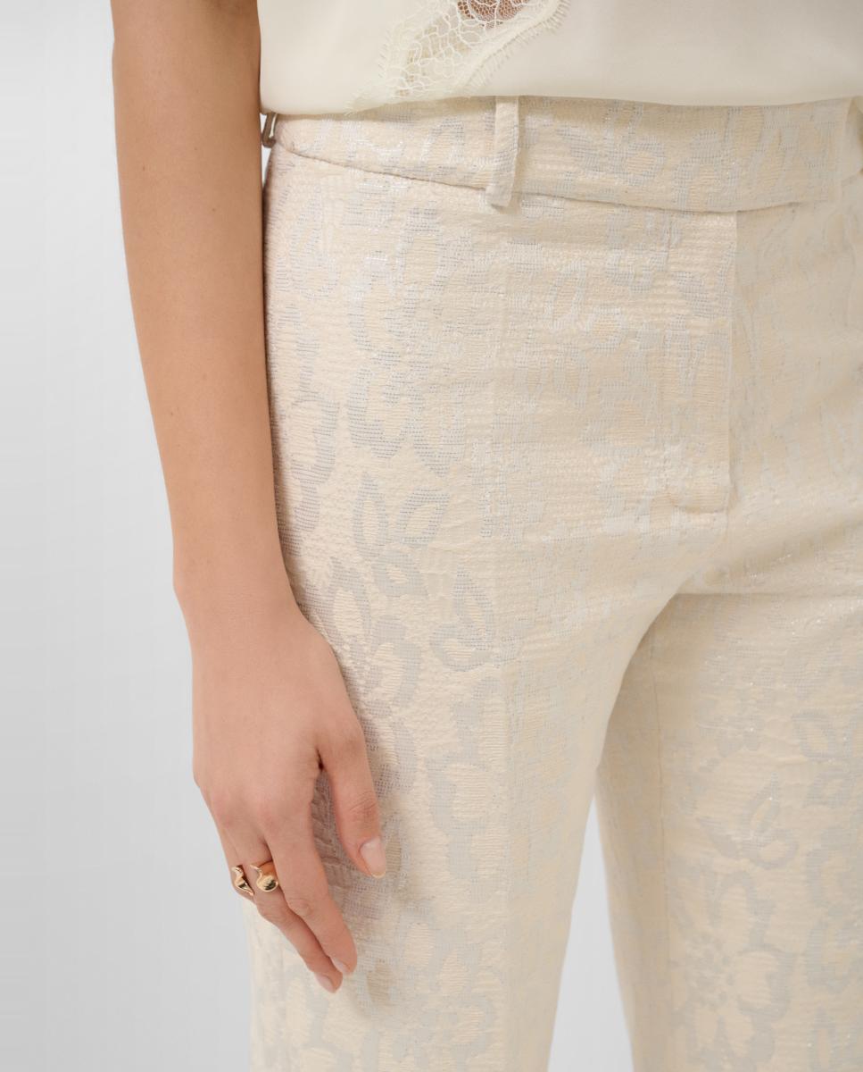 Calças Regular com Jacquard Floral Branco-gelo-3