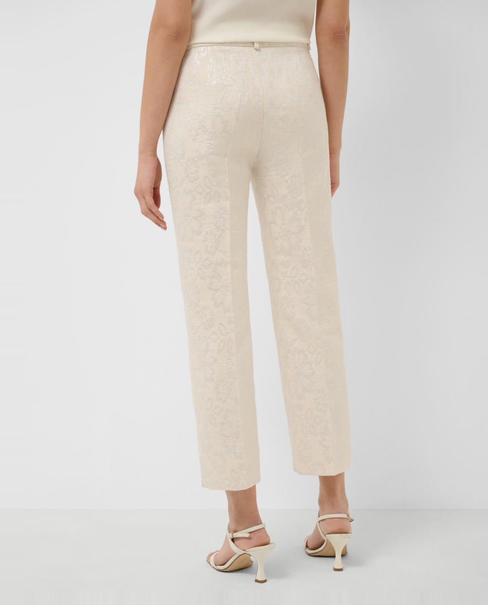Calças Regular com Jacquard Floral Branco-gelo-4