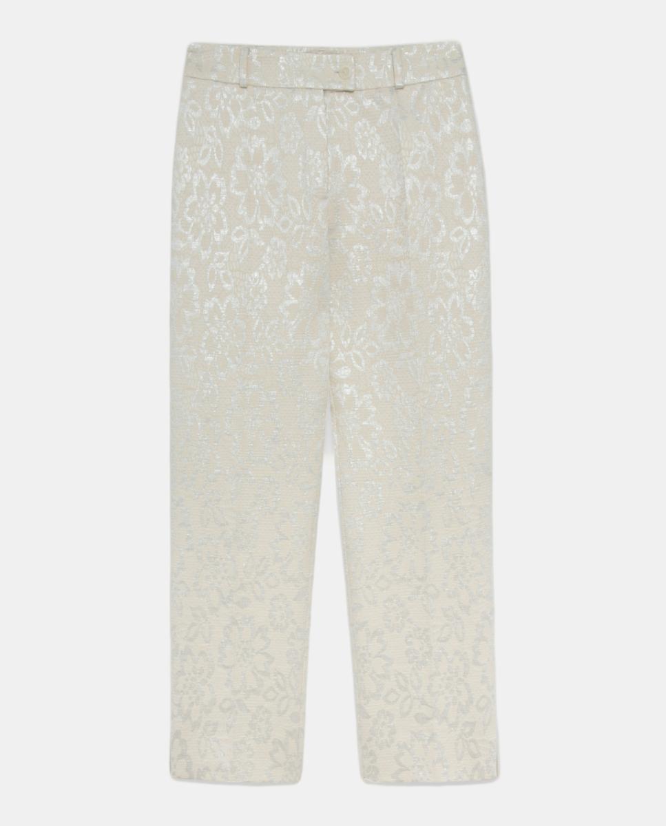 Calças Regular com Jacquard Floral Branco-gelo-5