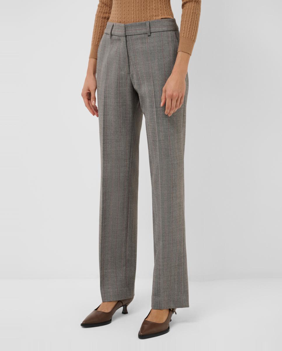 Pantalón de mujer recto espiga con raya diplomática - Roberto Verino - Marrón Marrón-2