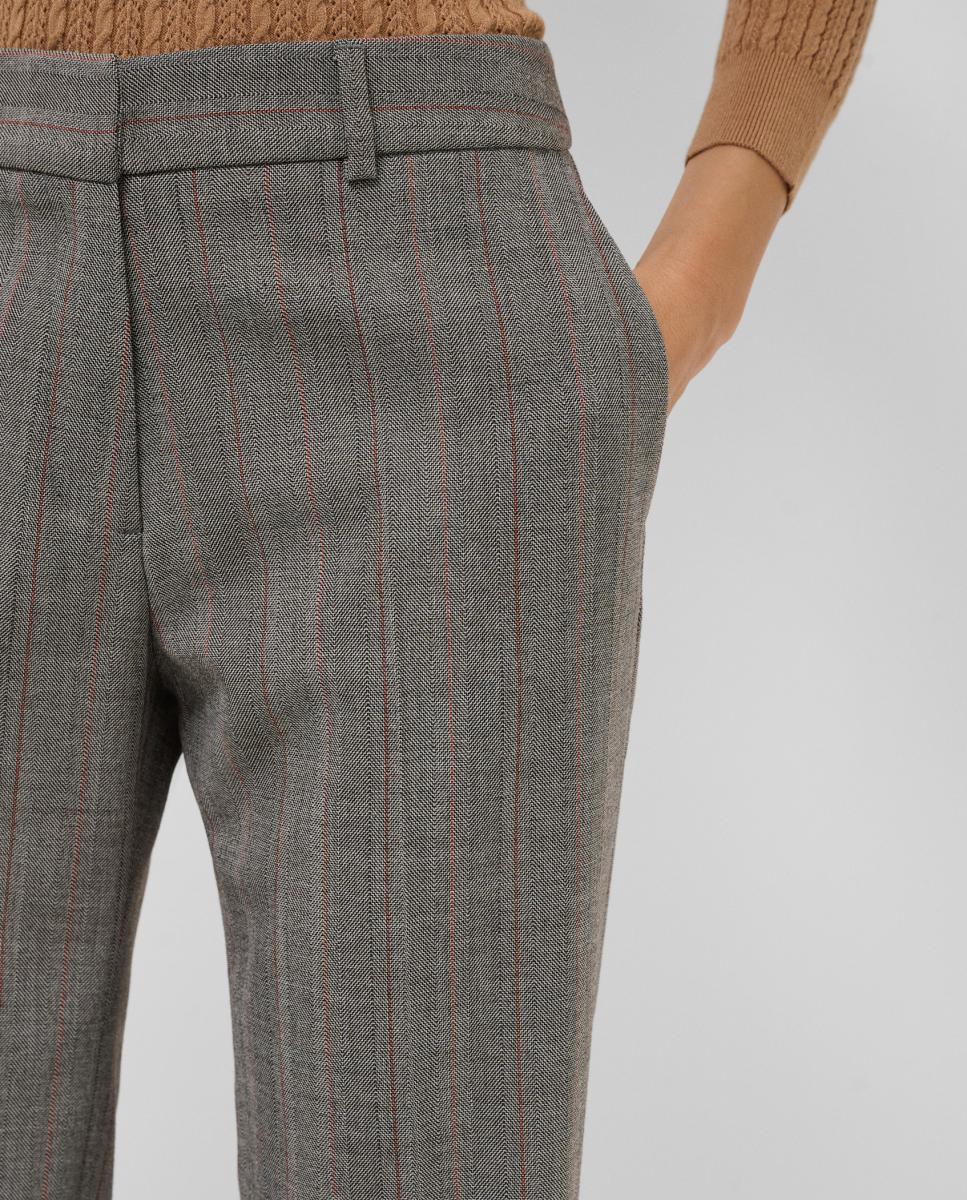Pantalón de mujer recto espiga con raya diplomática - Roberto Verino - Marrón Marrón-3
