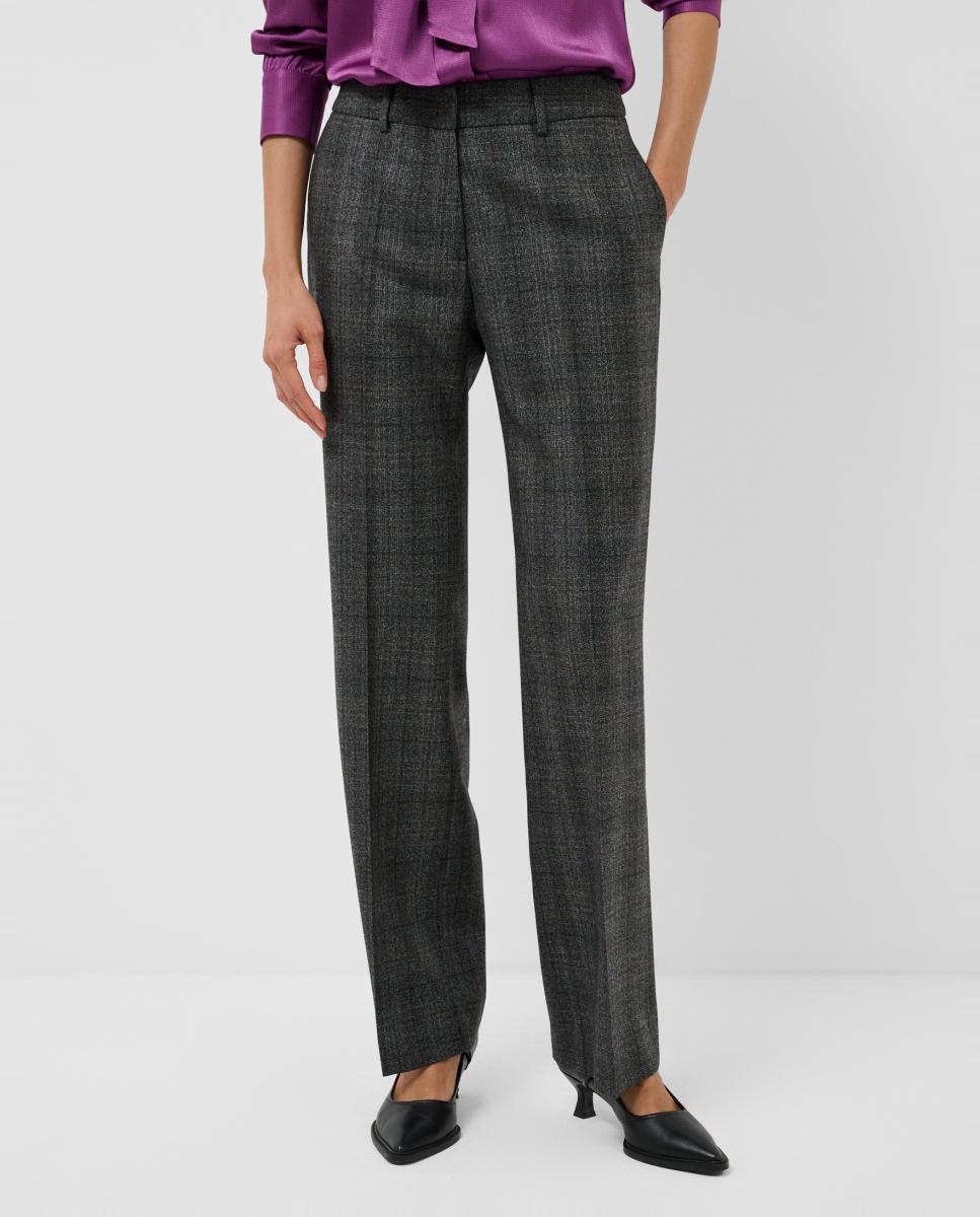 Imagen 0 de Pantalón de mujer recto lana con dibujo de cuadros Gris oscuro