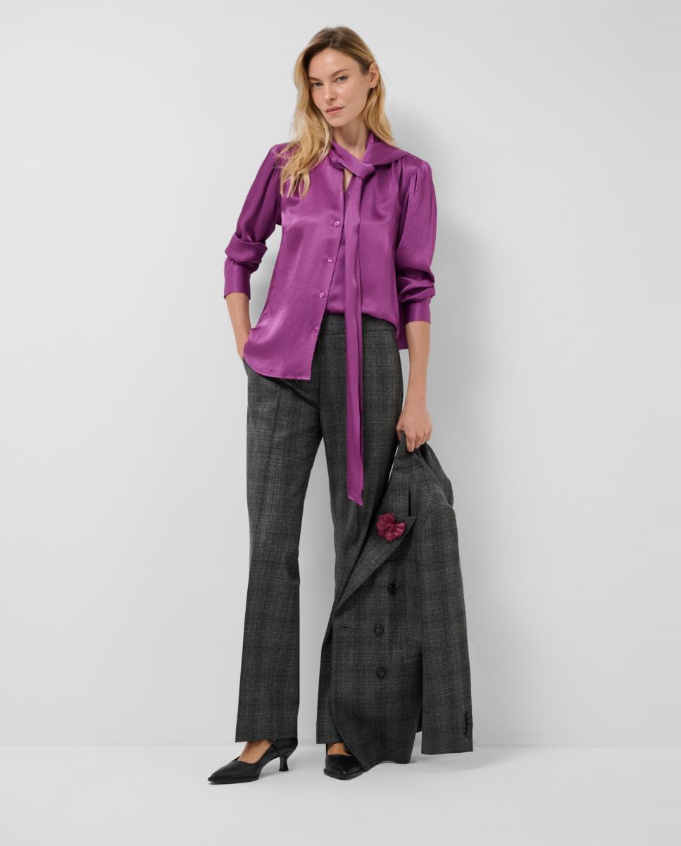 Pantalón de mujer recto lana con dibujo de cuadros - Roberto Verino - Gris oscuro Gris oscuro-2