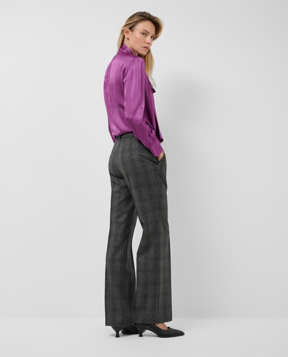 Pantalón de mujer recto lana con dibujo de cuadros - Roberto Verino - Gris oscuro Gris oscuro-4