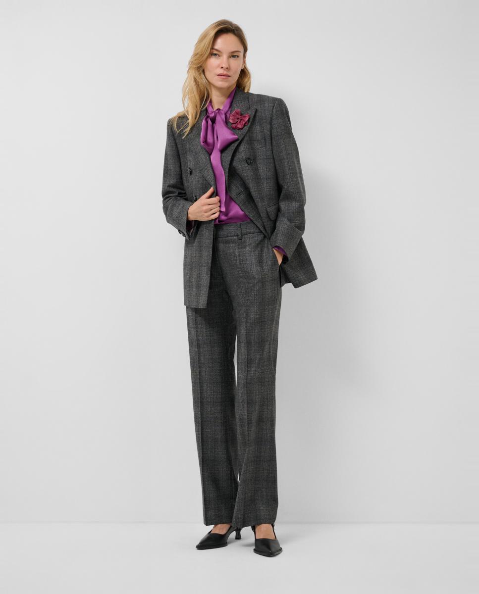 Pantalón de mujer recto lana con dibujo de cuadros - Roberto Verino - Gris oscuro Gris oscuro-5