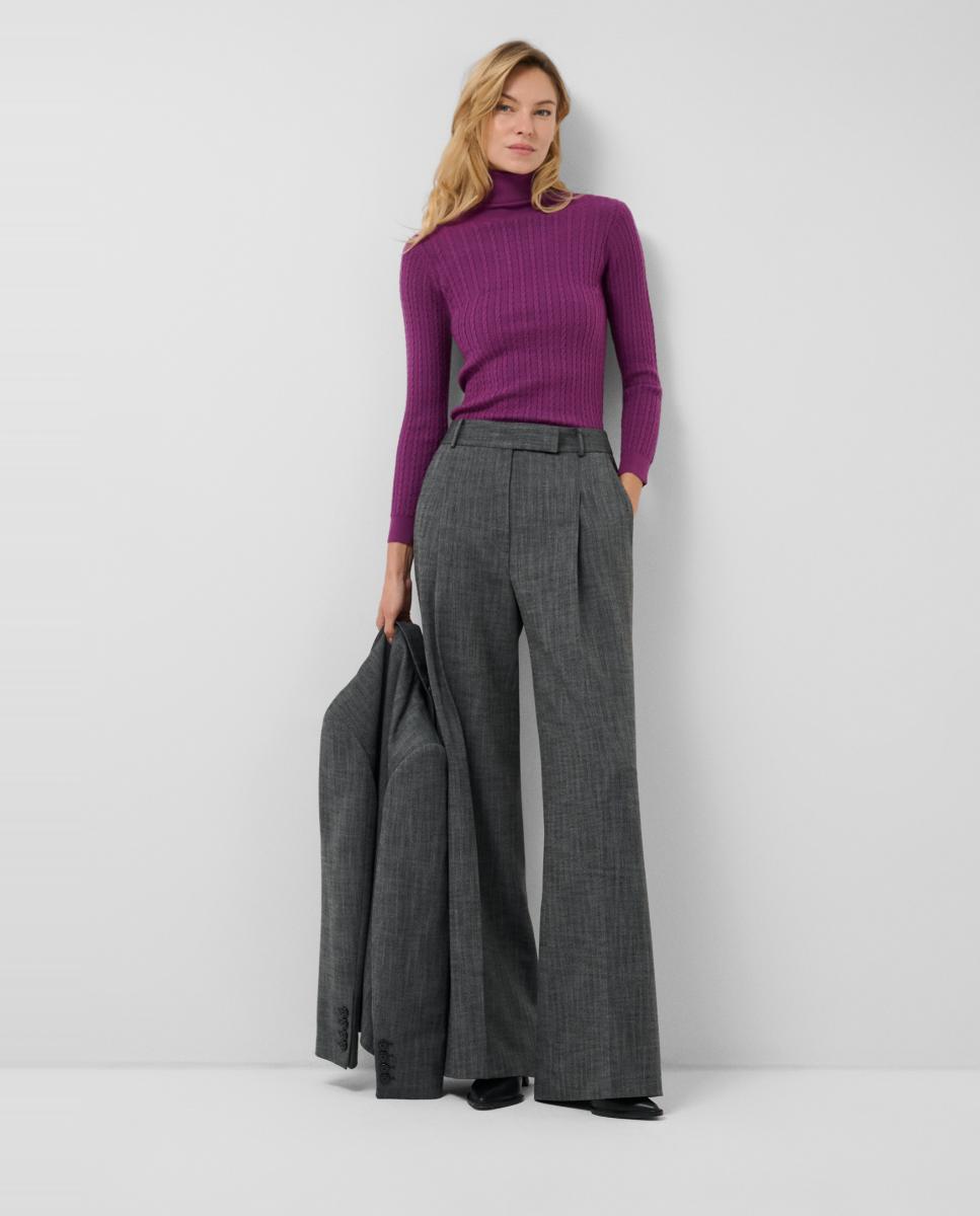 Pantalón de mujer recto con pinzas espiga - Roberto Verino - Gris oscuro Gris oscuro-1