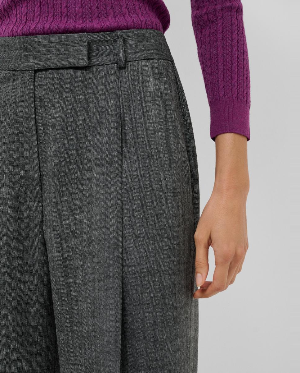 Pantalón de mujer recto con pinzas espiga - Roberto Verino - Gris oscuro Gris oscuro-3