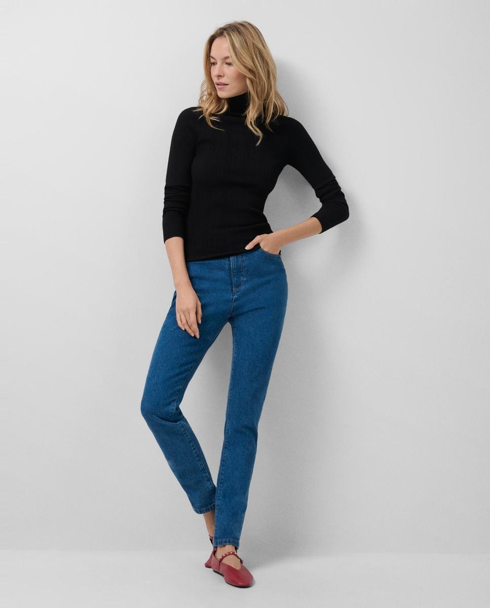 Jeans Slim com Cintura Subida Azul-marinho-2