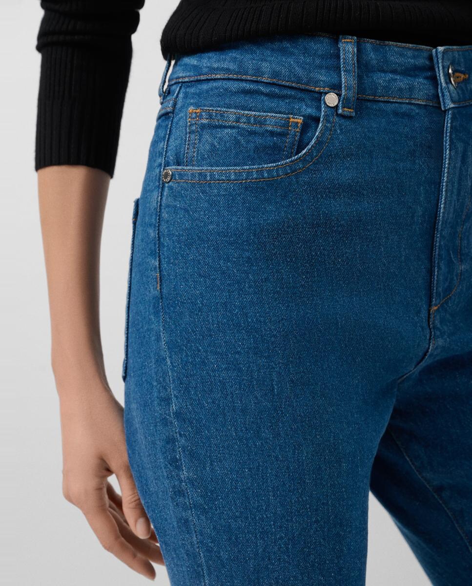 Jeans Slim com Cintura Subida Azul-marinho-3