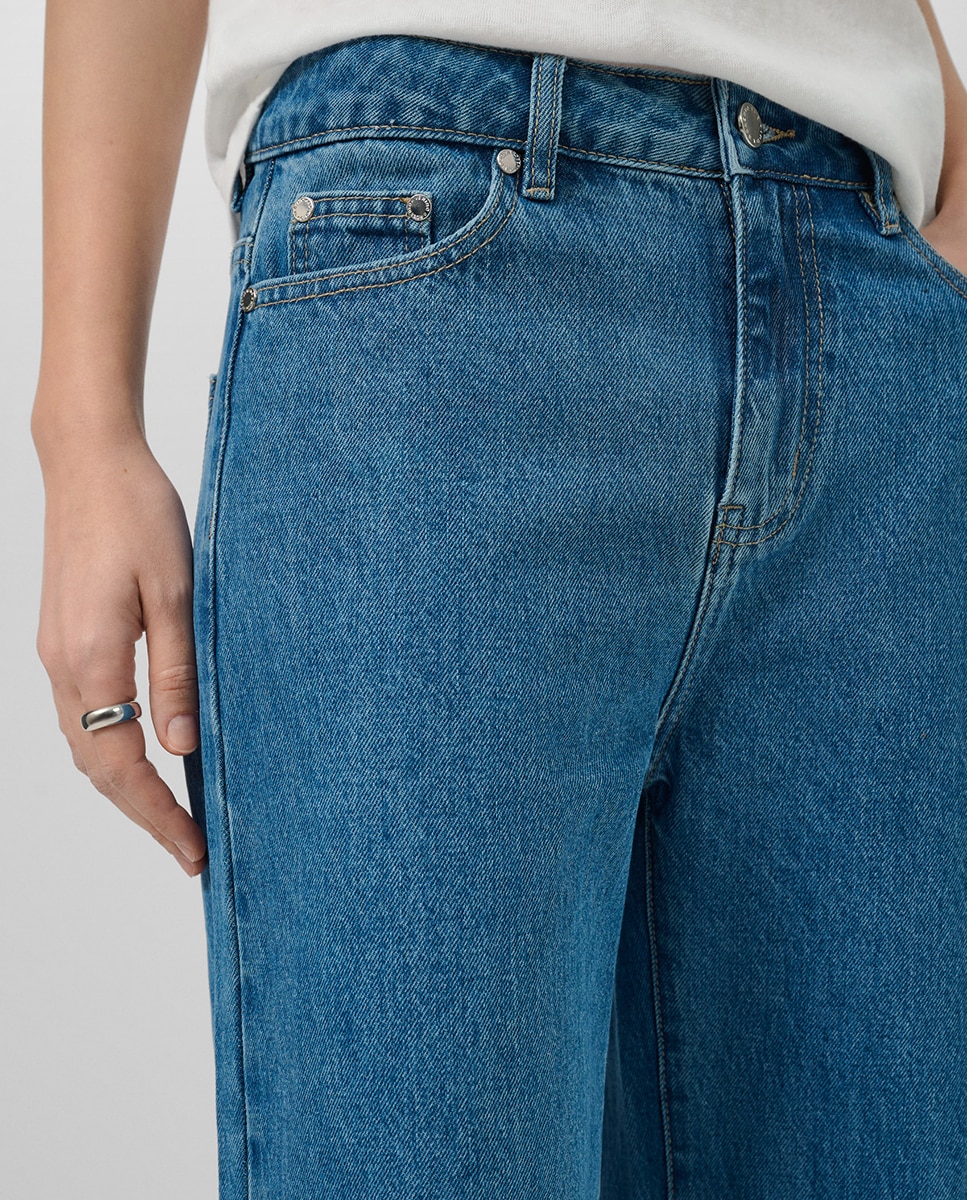 Jeans Largas Personalizadas na Cintura Azul-índigo-3