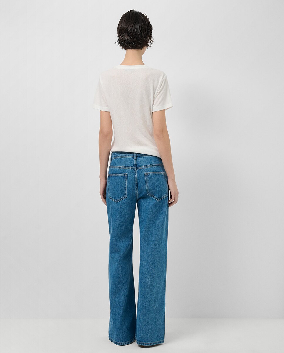 Jeans Largas Personalizadas na Cintura Azul-índigo-4