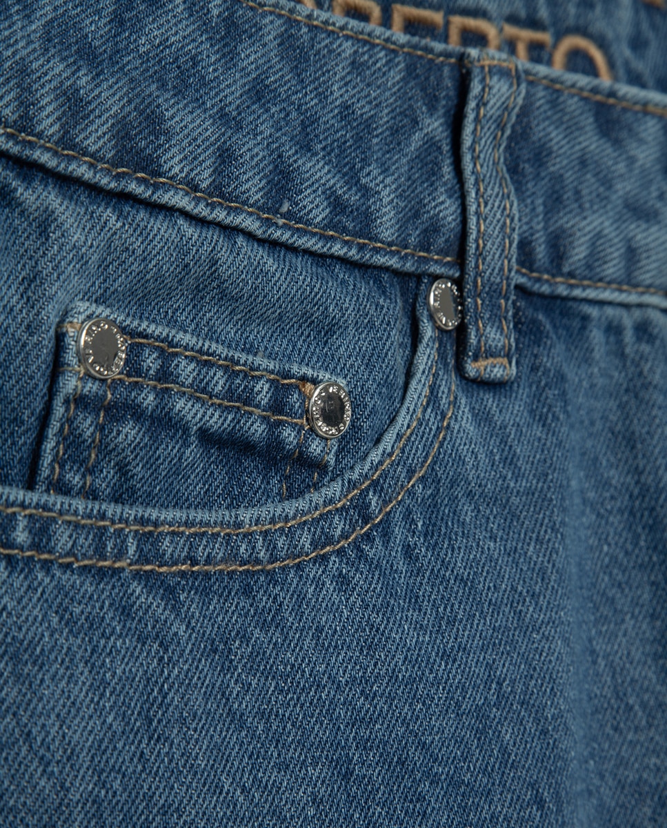 Jeans Largas Personalizadas na Cintura Azul-índigo-5