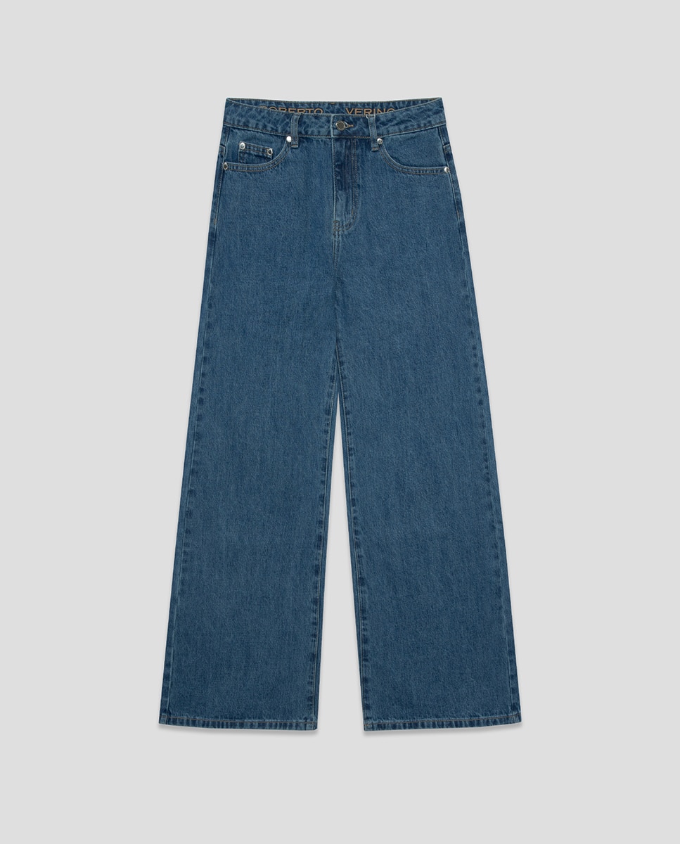 Jeans Largas Personalizadas na Cintura Azul-índigo-6