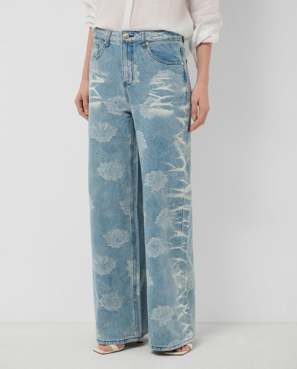 Imagem 0 de Jeans Largas com Jacquard e Lavagens