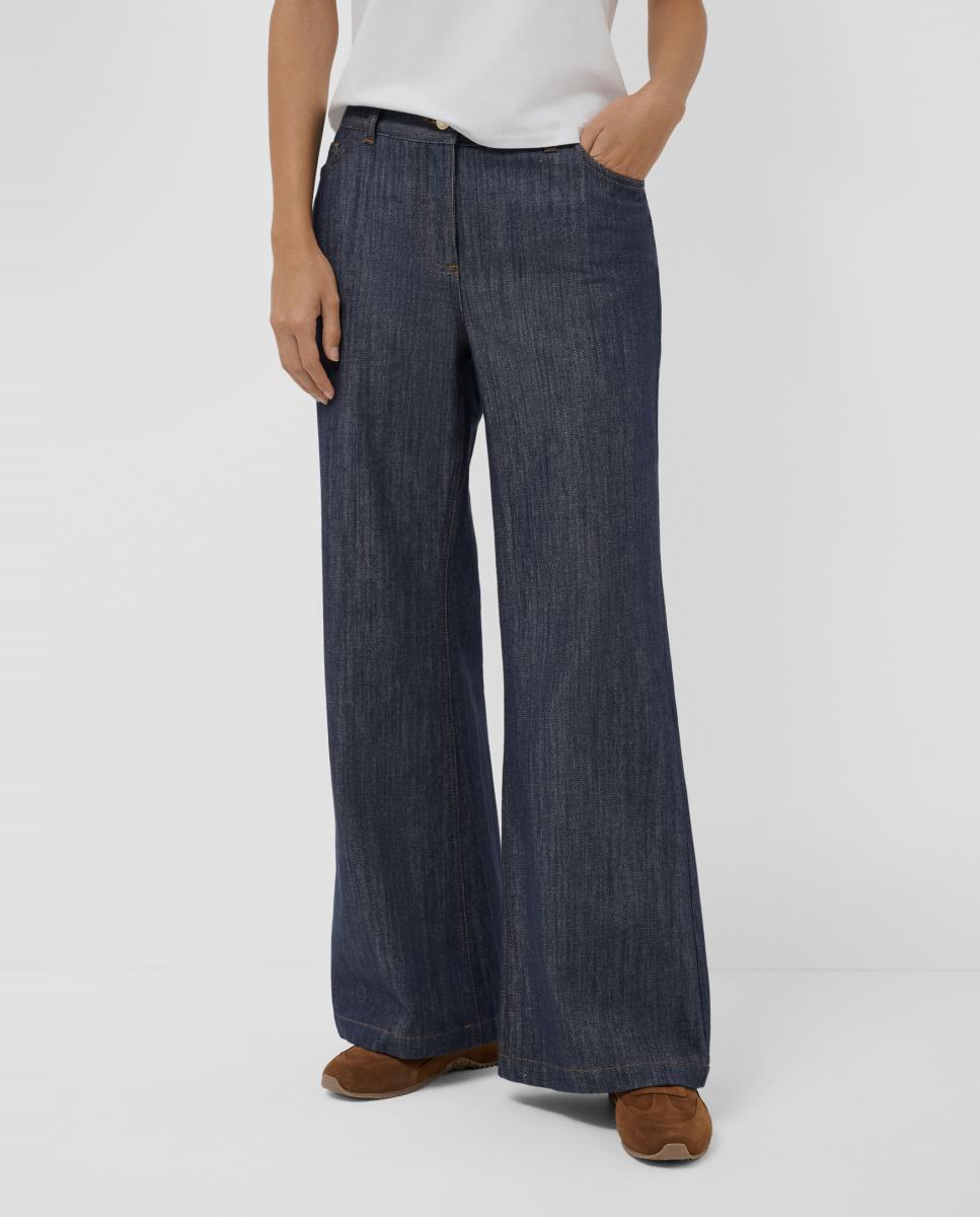 Jeans Largas Straight com Quatro Bolsos Azul-marinho-2