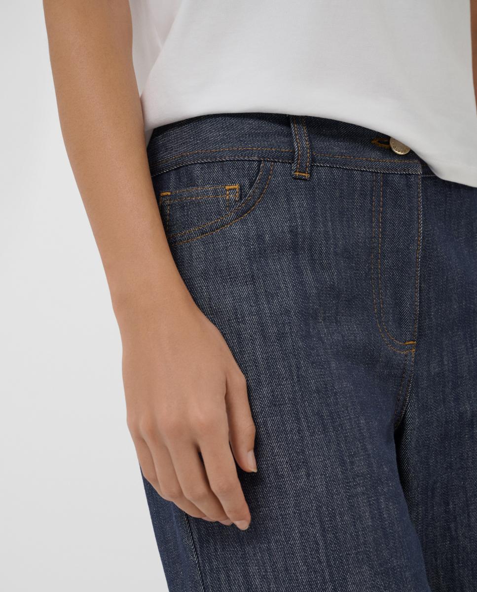 Jeans Largas Straight com Quatro Bolsos Azul-marinho-3
