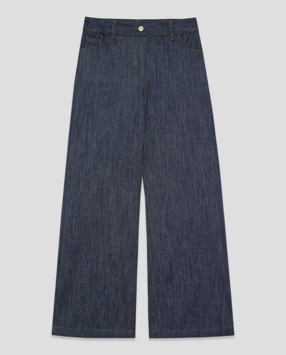 Jeans Largas Straight com Quatro Bolsos Azul-marinho-5