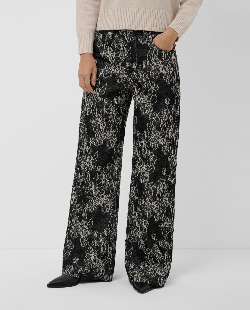 Jeans Largas com Jacquard Preto-2