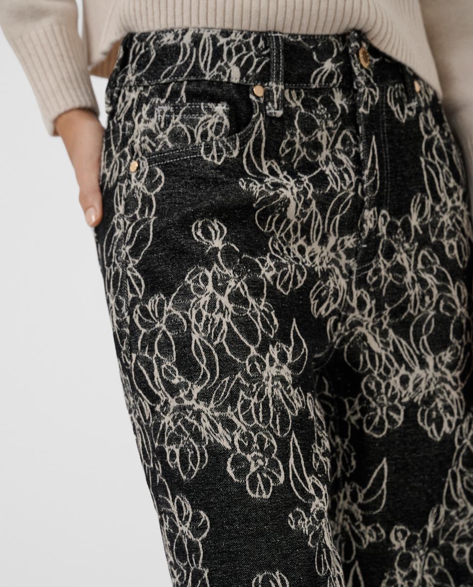 Jeans Largas com Jacquard Preto-3