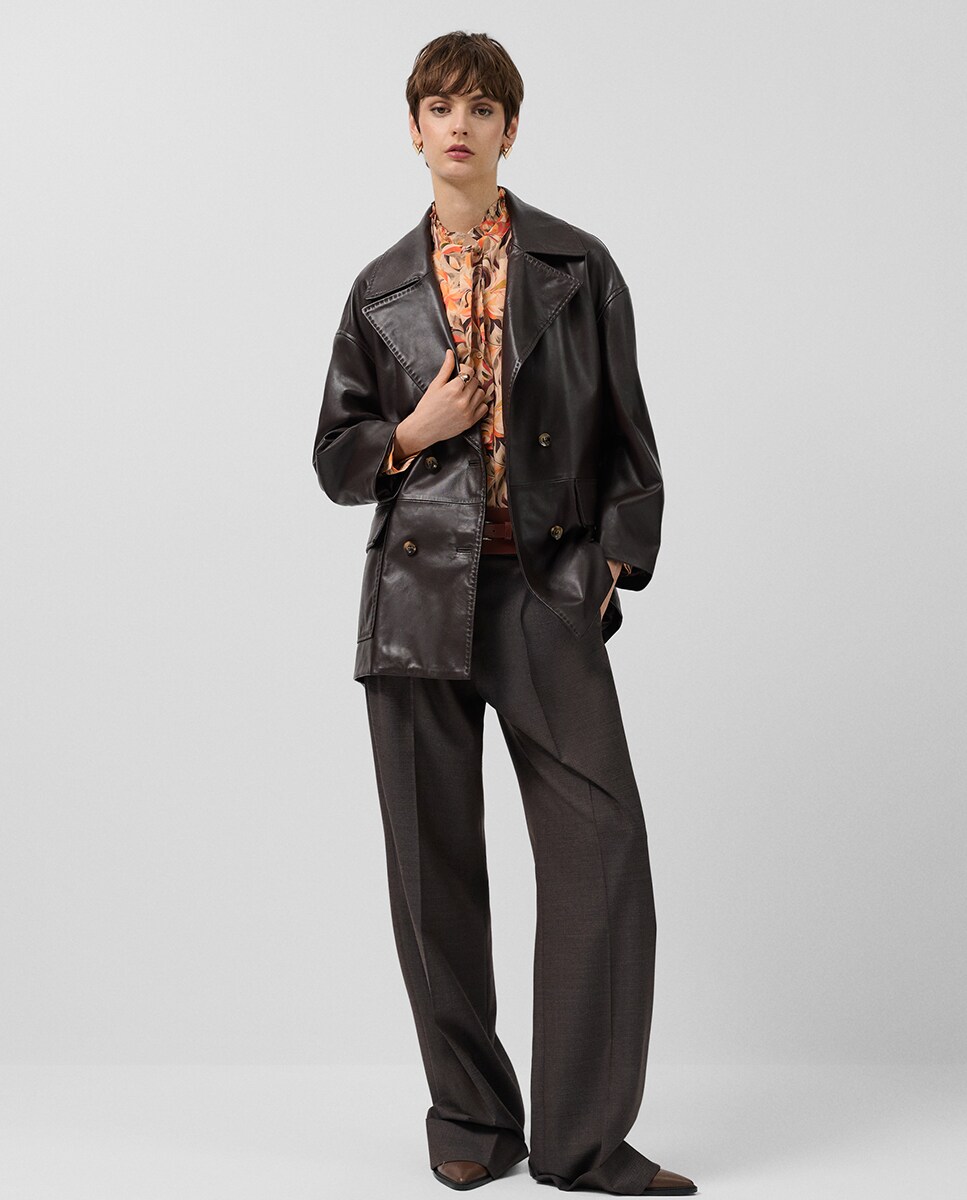 Blusa de Chiffon com Folhos e Estampado Floral Laranja-7