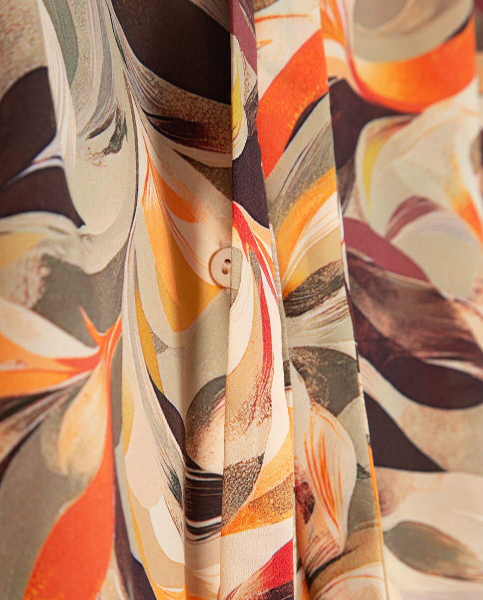 Blusa de Chiffon com Folhos e Estampado Floral Laranja-9