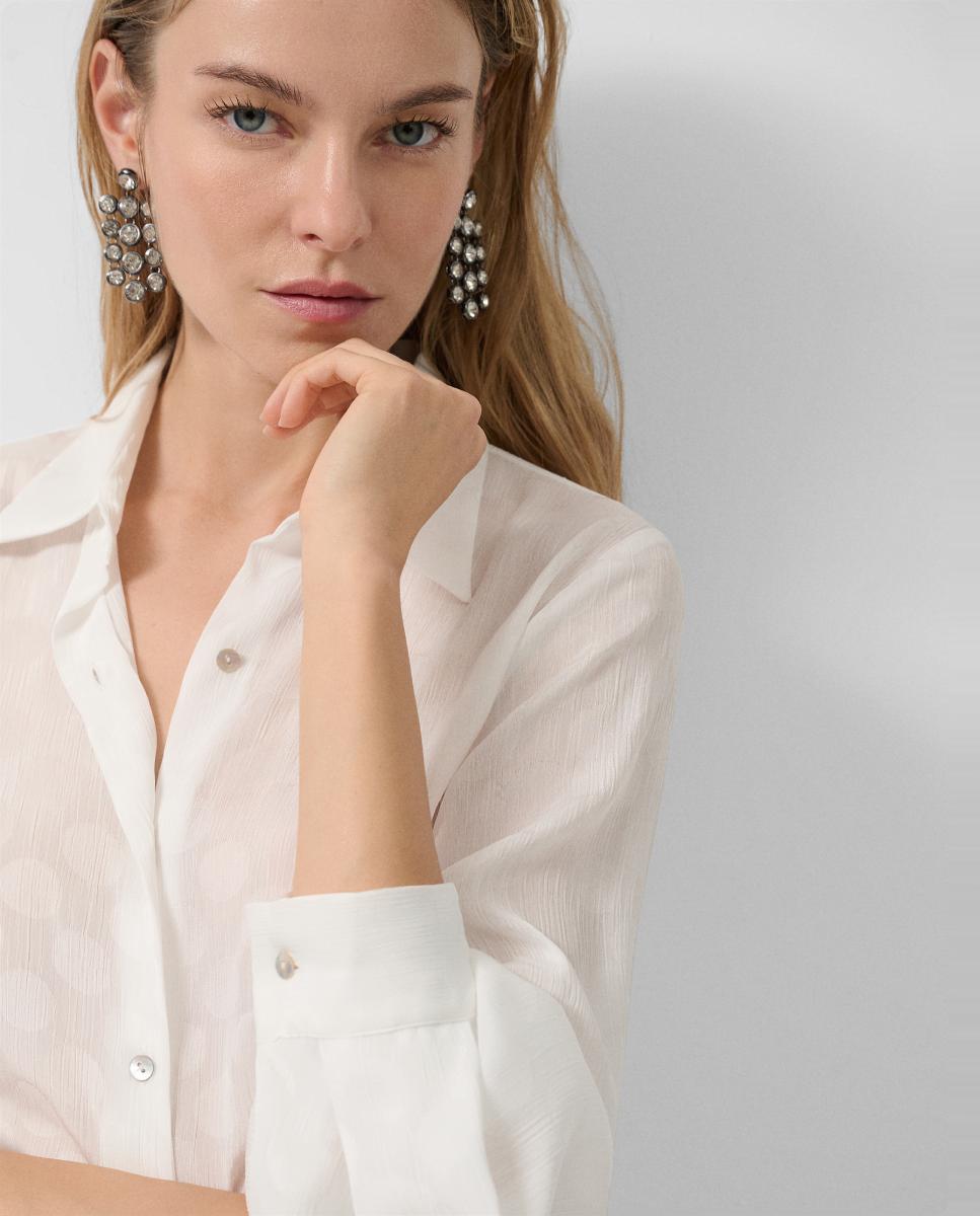 Camisa Ondulada com Jacquard de Círculos Branco-2