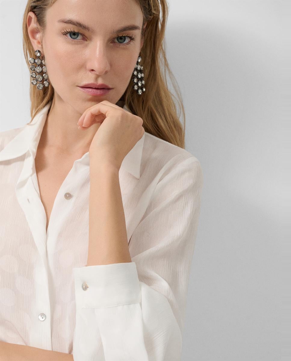 Camisa Ondulada com Jacquard de Círculos Branco-2