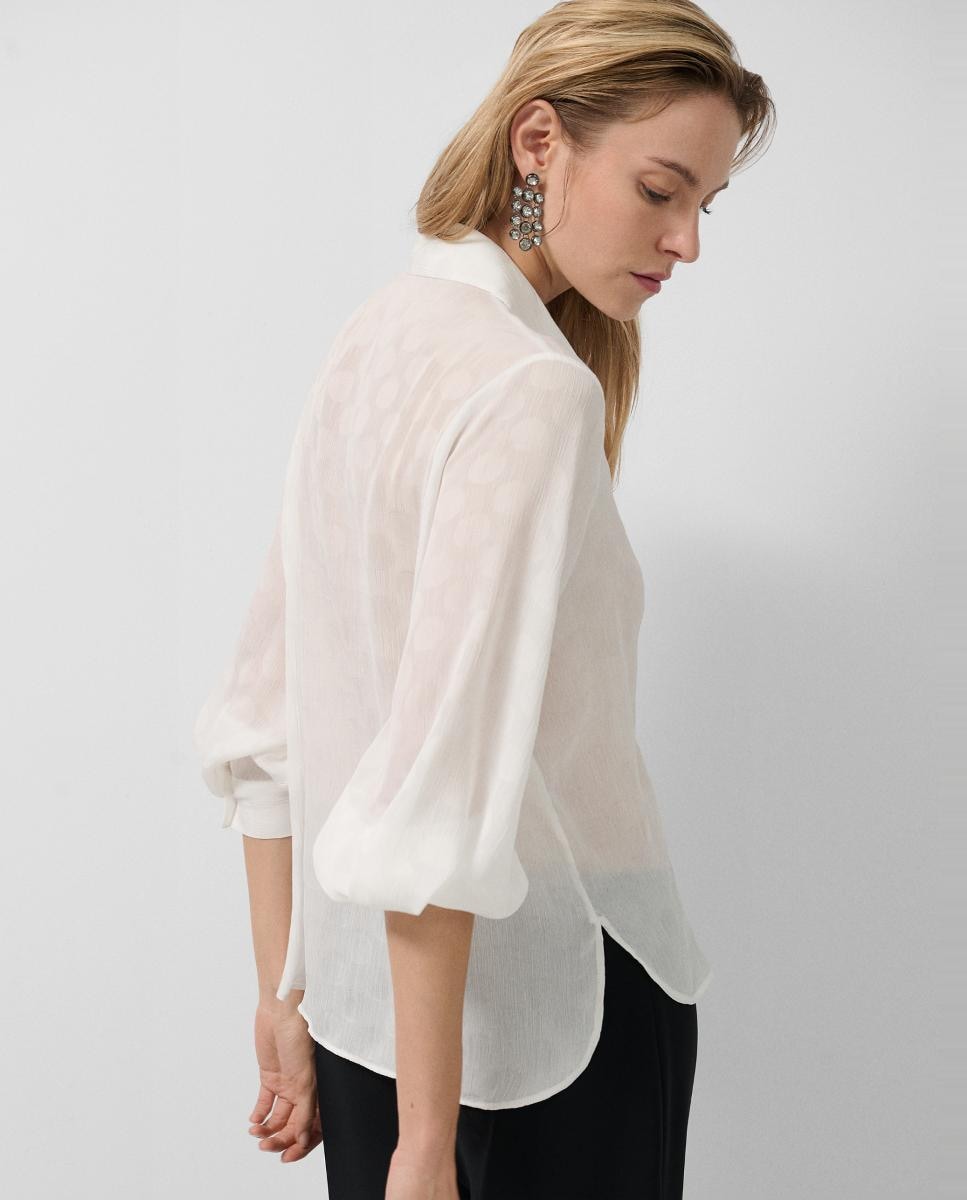 Camisa Ondulada com Jacquard de Círculos Branco-3