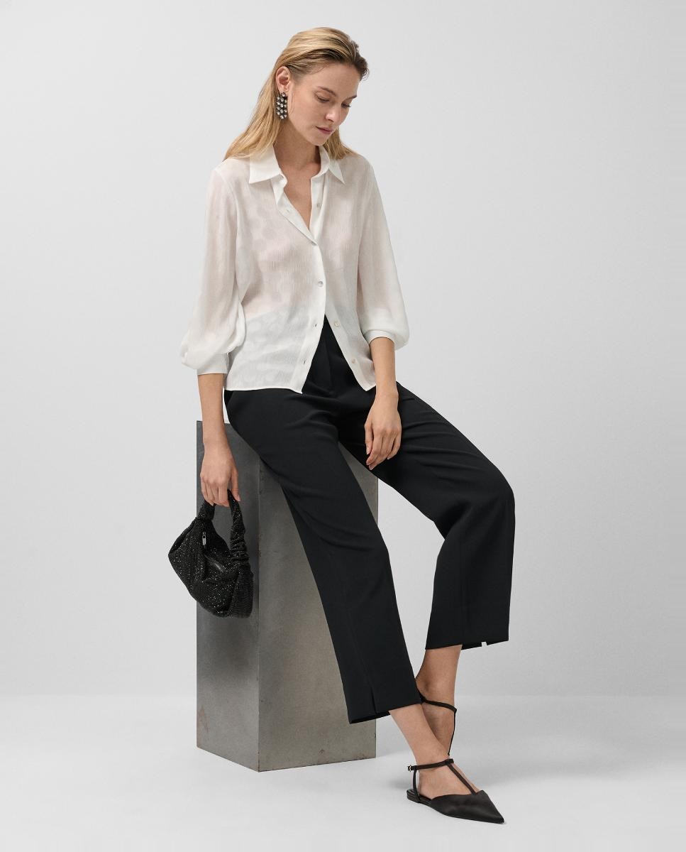 Camisa Ondulada com Jacquard de Círculos Branco-4