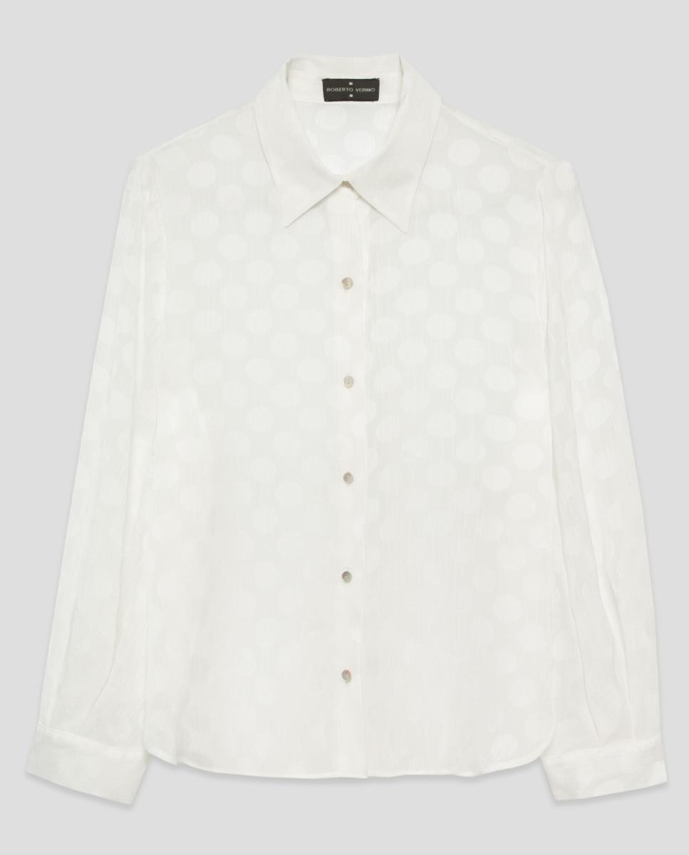 Camisa Ondulada com Jacquard de Círculos Branco-6