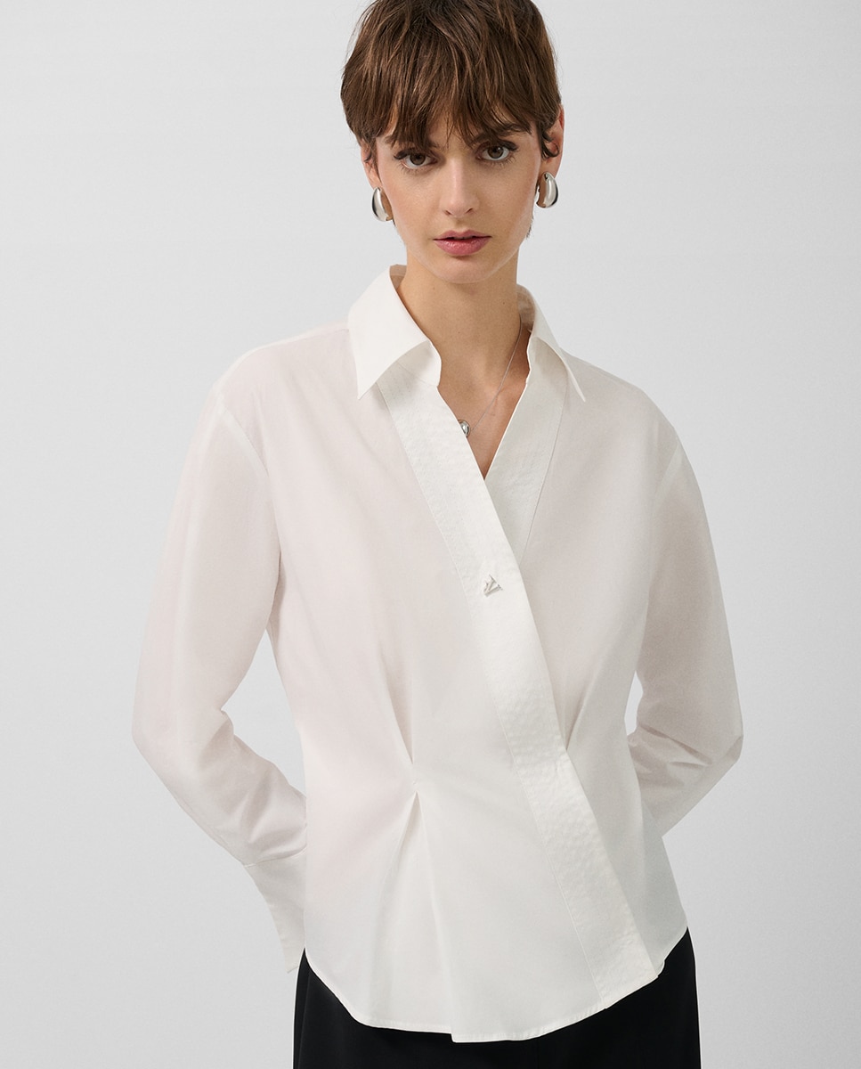 Camisa Cruzada com Pespontados à Vista Branco-1