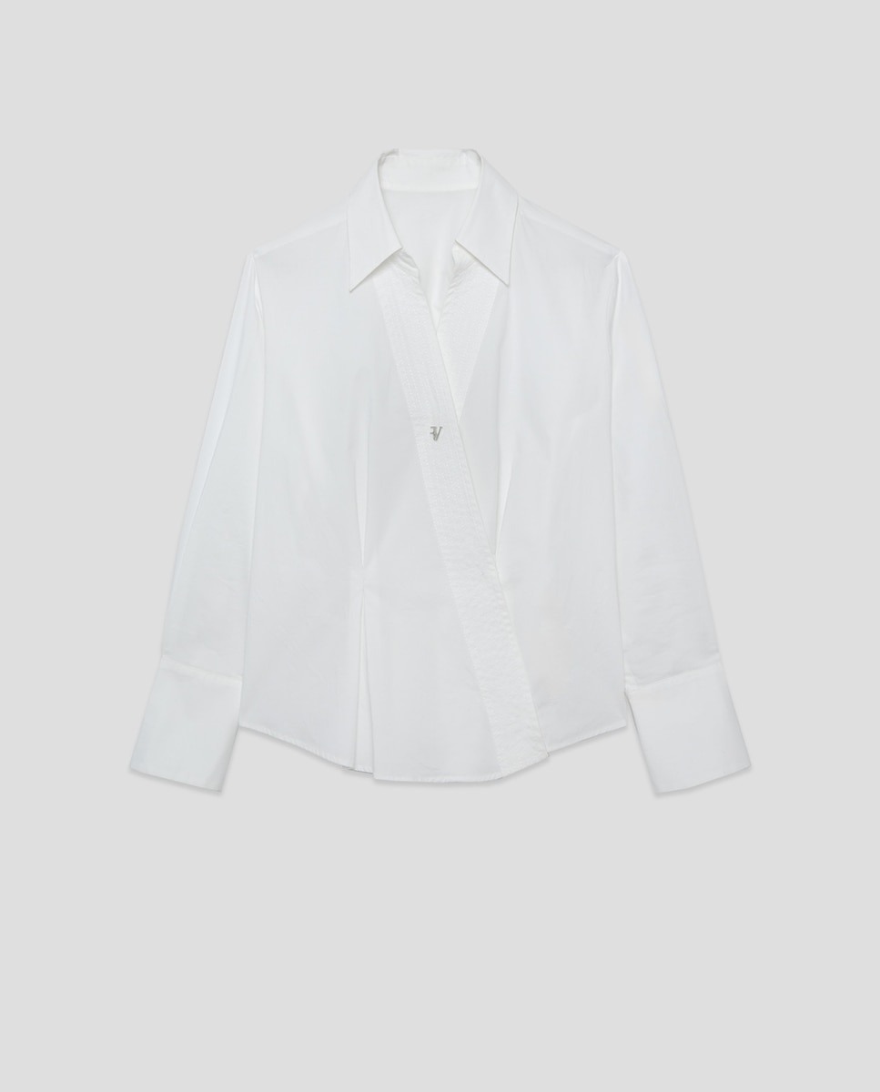 Camisa Cruzada com Pespontados à Vista Branco-5