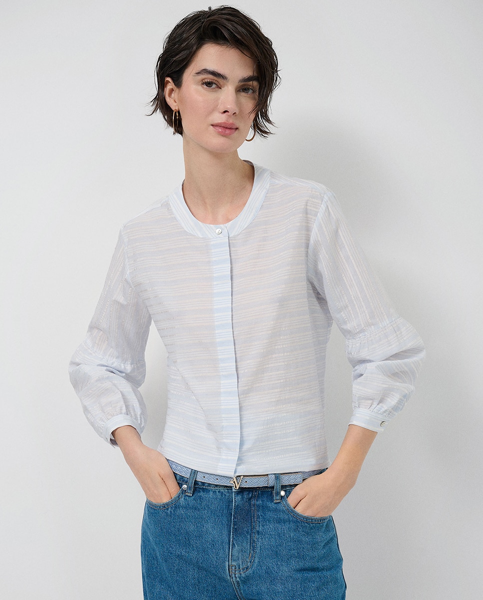 Imagem 0 de Blusa às Riscas com Manga em Balão