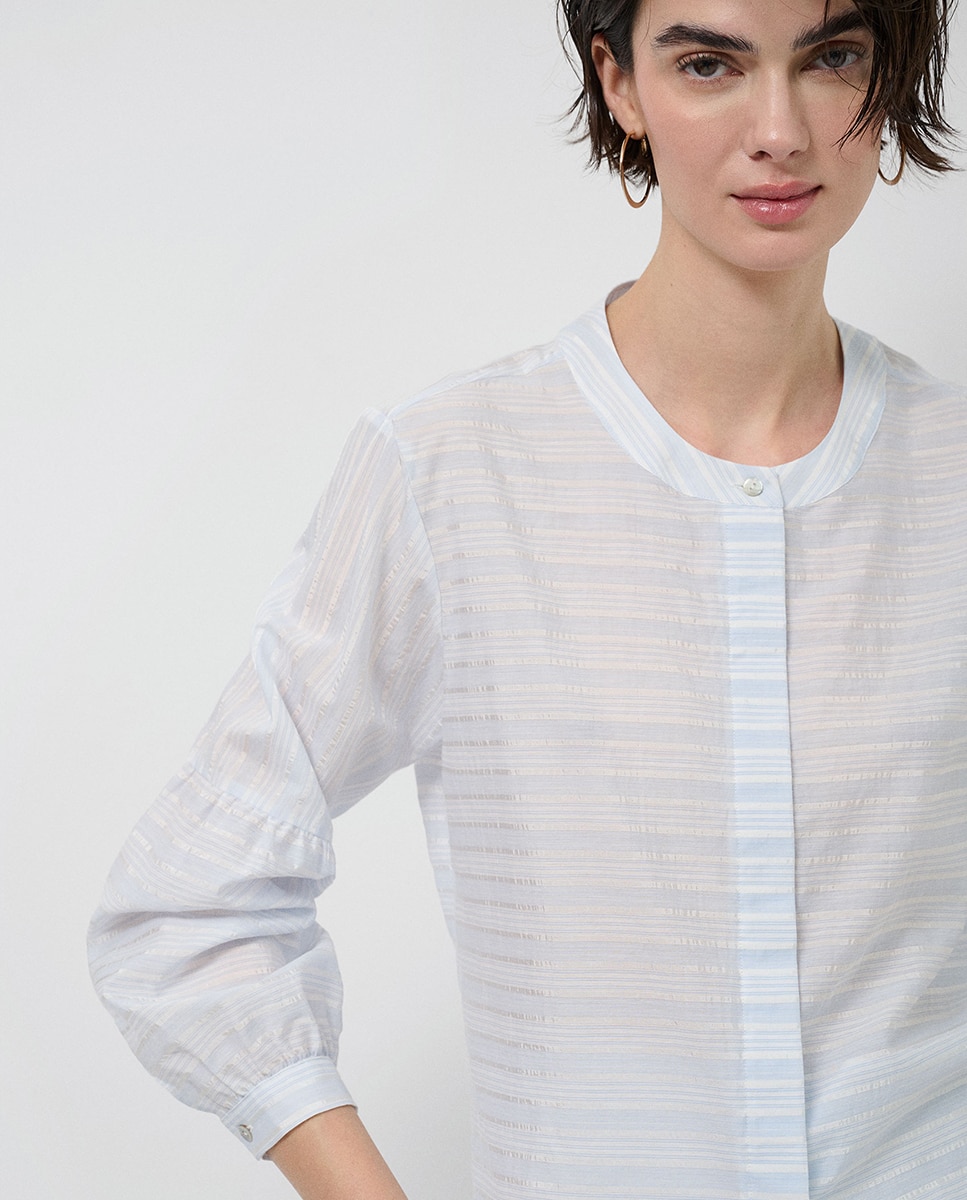 Blusa às Riscas com Manga em Balão Azul-claro-2