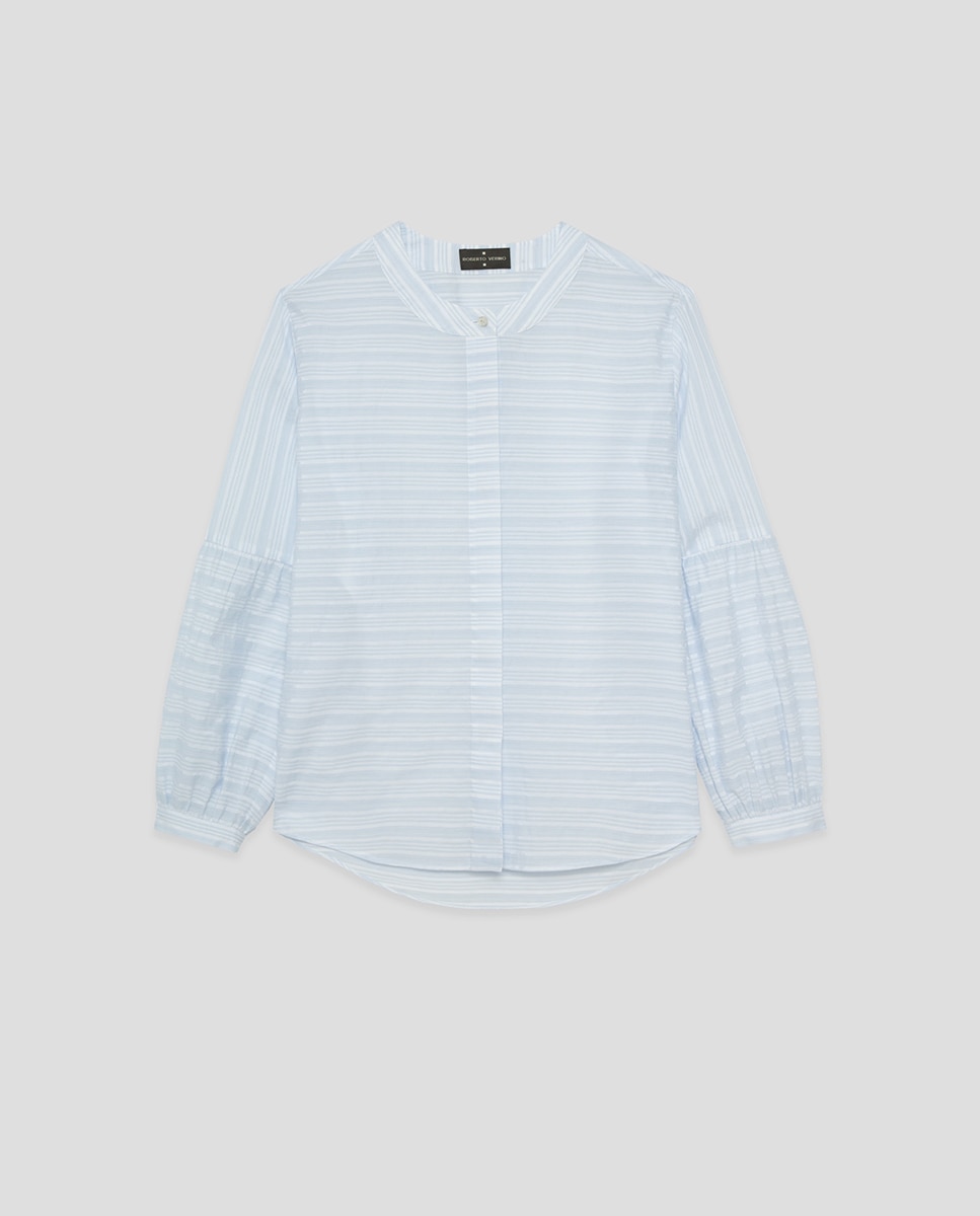 Blusa às Riscas com Manga em Balão Azul-claro-4