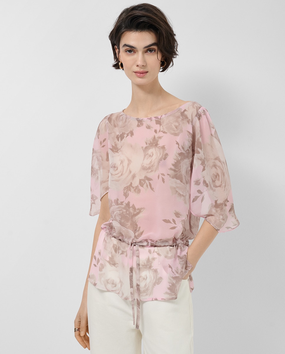 Imagem 0 de Blusa de Manga com Folho de Chiffon e Estampado Floral