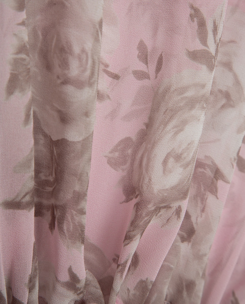 Blusa de Manga com Folho de Chiffon e Estampado Floral Rosa-claro-4